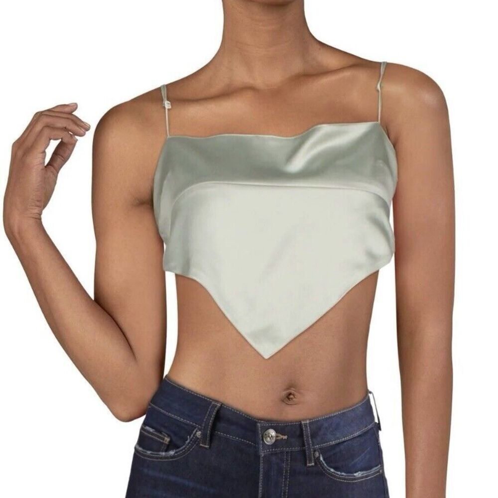 Danielle Bernstein Shirt Womens XL Green Handkerchief Tank Top Satin Tie Back